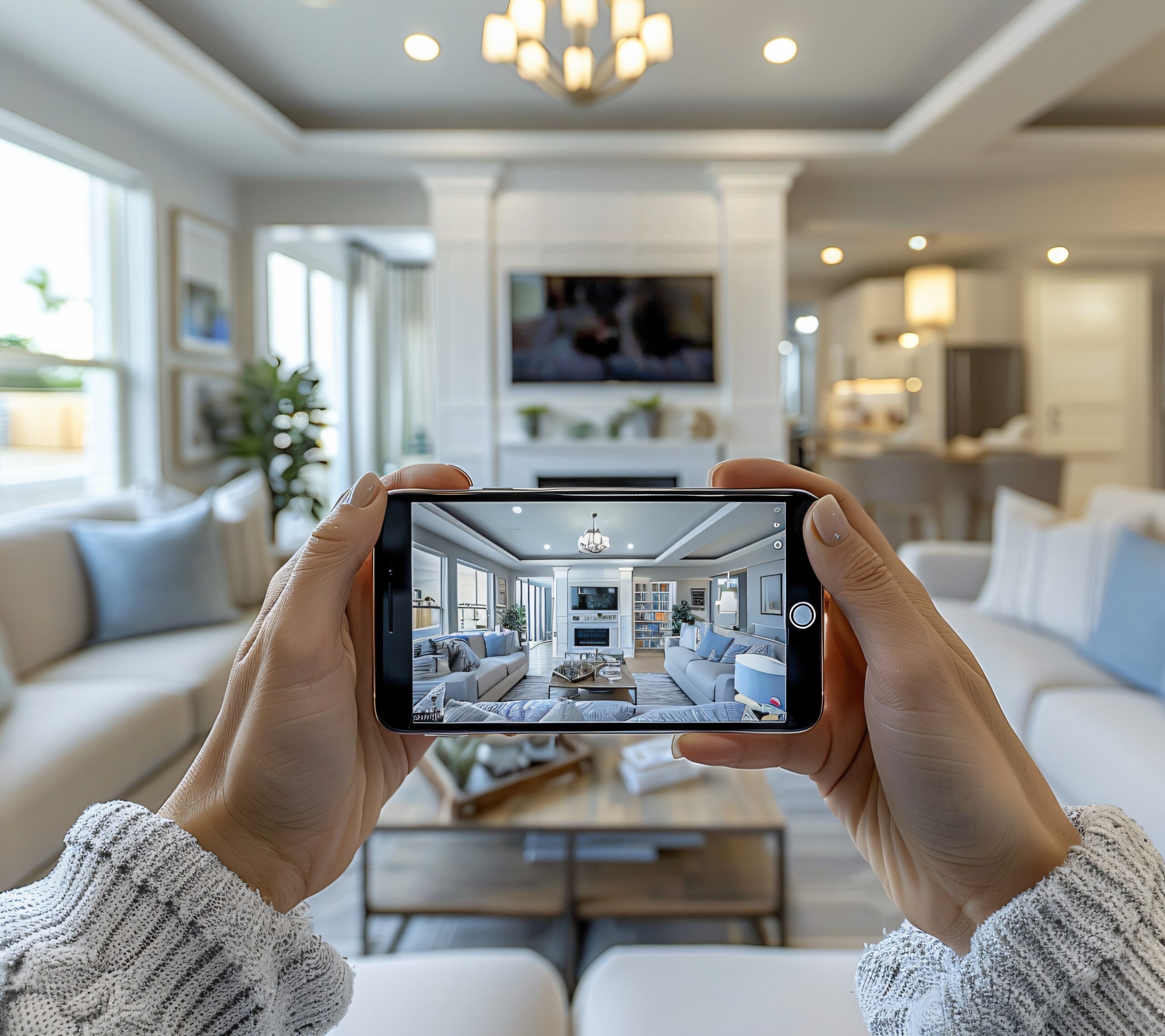 Home person showcasing their home through smartphone